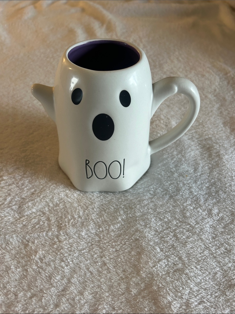 Rae Dunn White Ghost Vase with Purple Interior and Black Accents